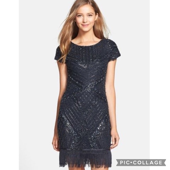 Aidan Mattox cap sleeves embellished fringes dress - Picture 3 of 4